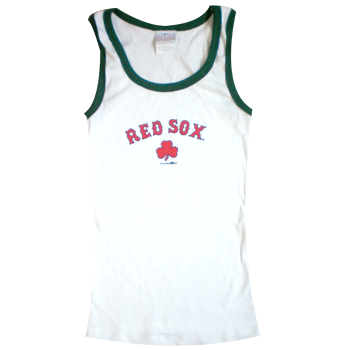 Ladies White with Green Trim Ribbed Tank CL0802