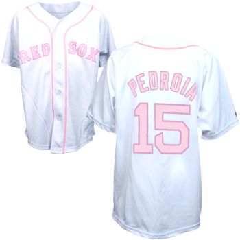 Kids White with Pink Pedroia Jersey JEY0001